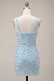 Sparkly Sky Blue Bodycon Thick Straps Sequins Homecoming Dress with Slit