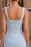 Sky Blue Square Neck Bodycon Homecoming Dress with Beading