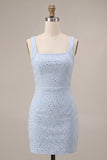 Sky Blue Square Neck Bodycon Homecoming Dress with Beading