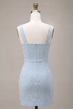 Sky Blue Square Neck Bodycon Homecoming Dress with Beading