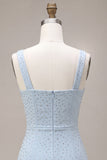 Sky Blue Square Neck Bodycon Homecoming Dress with Beading