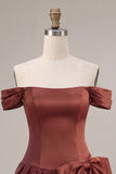 Desert Rose A-Line Satin Off the Shoulder Homecoming Dress with Bow