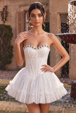 Lace Sweetheart White A-Line Corset Short Homecoming Dress with Ruffles