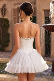 Lace Sweetheart White A-Line Corset Short Homecoming Dress with Ruffles