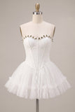 Lace Sweetheart White A-Line Corset Short Homecoming Dress with Ruffles