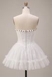 Lace Sweetheart White A-Line Corset Short Homecoming Dress with Ruffles
