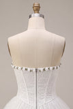 Lace Sweetheart White A-Line Corset Short Homecoming Dress with Ruffles