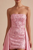 Strapless Pink Bodycon Sequins Homecoming Dress with Sash