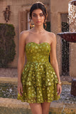 Olive A-Line Tiered Strapless Sequins Short Homecoming Dress