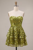Olive A-Line Tiered Strapless Sequins Short Homecoming Dress