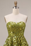 Olive A-Line Tiered Strapless Sequins Short Homecoming Dress