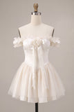 Ivory Off the Shoulder A-Line Corset Satin Homecoming Dress with Ruffles