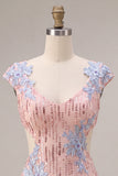 Pink V-Neck Bodycon Sequins Floral Cut Out Homecoming Dress