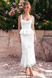 Light Blue Mermaid Corset Bowed Straps Ruffled Midi Dress with 3D Flowers