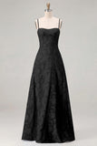 Pink A-Line Floral Spaghetti Straps Long Bridesmaid Dress with Lace Up Back