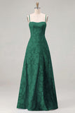 Pink A-Line Floral Spaghetti Straps Long Bridesmaid Dress with Lace Up Back