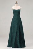 Pink A-Line Floral Spaghetti Straps Long Bridesmaid Dress with Lace Up Back