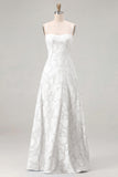 Pink A-Line Floral Spaghetti Straps Long Bridesmaid Dress with Lace Up Back