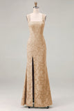 Mermaid Dusty Sage Floral Square Neck Long Bridesmaid Dress with Slit
