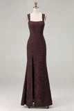 Mermaid Dusty Sage Floral Square Neck Long Bridesmaid Dress with Slit
