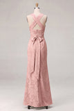 Mermaid Dusty Sage Floral Square Neck Long Bridesmaid Dress with Slit