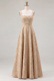 Dusty Sage Floral A-Line Square Neck Ruched Long Bridesmaid Dress