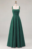 Dusty Sage Floral A-Line Square Neck Ruched Long Bridesmaid Dress