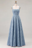 Dusty Sage Floral A-Line Square Neck Ruched Long Bridesmaid Dress
