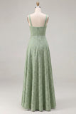 Dusty Sage Floral A-Line Square Neck Ruched Long Bridesmaid Dress