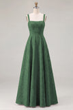 Dusty Sage Floral A-Line Square Neck Ruched Long Bridesmaid Dress