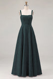 Dusty Sage Floral A-Line Square Neck Ruched Long Bridesmaid Dress