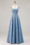 Dusty Sage Floral A-Line Square Neck Ruched Long Bridesmaid Dress