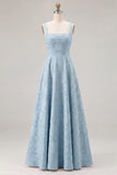 Dusty Sage Floral A-Line Square Neck Ruched Long Bridesmaid Dress