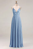 Sage A-Line Pleated Spaghetti Straps Ruched Bridesmaid Dress
