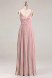 Sage A-Line Pleated Spaghetti Straps Ruched Bridesmaid Dress