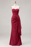 Light Blue Floral Jacquard Column Dress with Side Drape