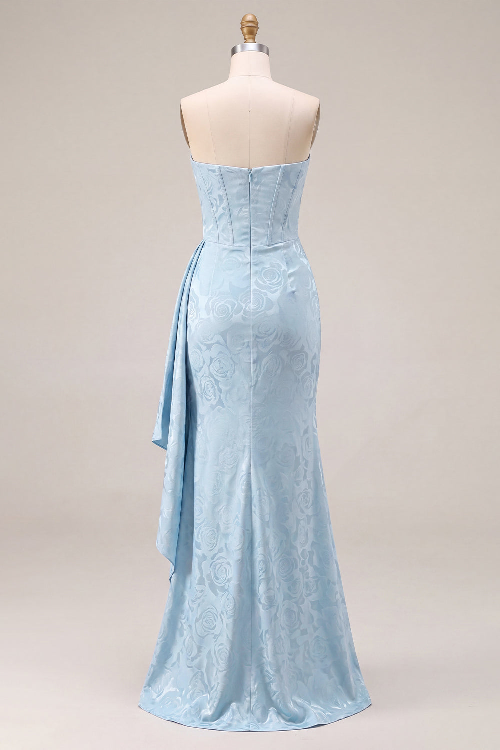 Zapaka Women Light Blue Mermaid Wedding Guest Dress Sweetheart Corset Printed Floral Ruched Long Bridesmaid Dress with Side Drape, Dusty Blue / US12