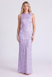 Pink Bateau Neck Mermaid Floral Print Maxi Dress with 3D Flower