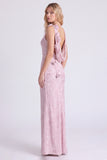 Pink Bateau Neck Mermaid Floral Print Maxi Dress with 3D Flower