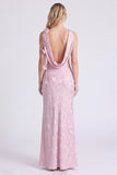 Pink Bateau Neck Mermaid Floral Print Maxi Dress with 3D Flower