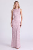 Pink Bateau Neck Mermaid Floral Print Maxi Dress with 3D Flower