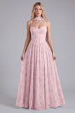 Sage Chiffon A-Line Corset Floral Print Bridesmaid Dress with Long Neck Scarf