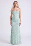 Sage Mermaid Floral Chiffon Spaghetti Straps Long Bridesmaid Dress