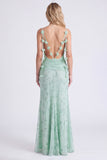 Sage Mermaid Floral Chiffon Spaghetti Straps Long Bridesmaid Dress