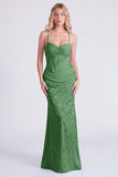 Mermaid Light Blue Corset Spaghetti Straps Ruched Printed Long Bridesmaid Dress
