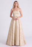 Strapless Pink A-Line Satin Floral Long Bridesmaid Dress with Bow