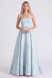 Strapless Pink A-Line Satin Floral Long Bridesmaid Dress with Bow