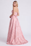 Strapless Pink A-Line Satin Floral Long Bridesmaid Dress with Bow