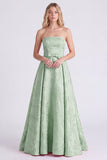 Strapless Pink A-Line Satin Floral Long Bridesmaid Dress with Bow