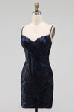 Navy Bodycon Floral Embroidery Corset Sequins Short Homecoming Dress
